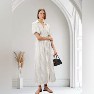 DEREK LAM 10 CROSBY Maya twisted striped linen Dress Size Large